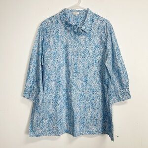 Tyler Boe Tunic Top Womens XL Blue Multicolor Collared Cotton